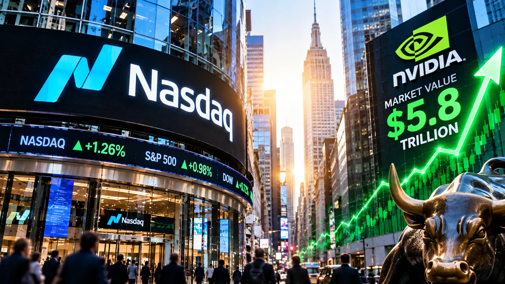 Nasdaq Closes at a Record as AI Leaders Shrug Off 5% Treasury Yields, Nvidia Nears $5.8 Trillion