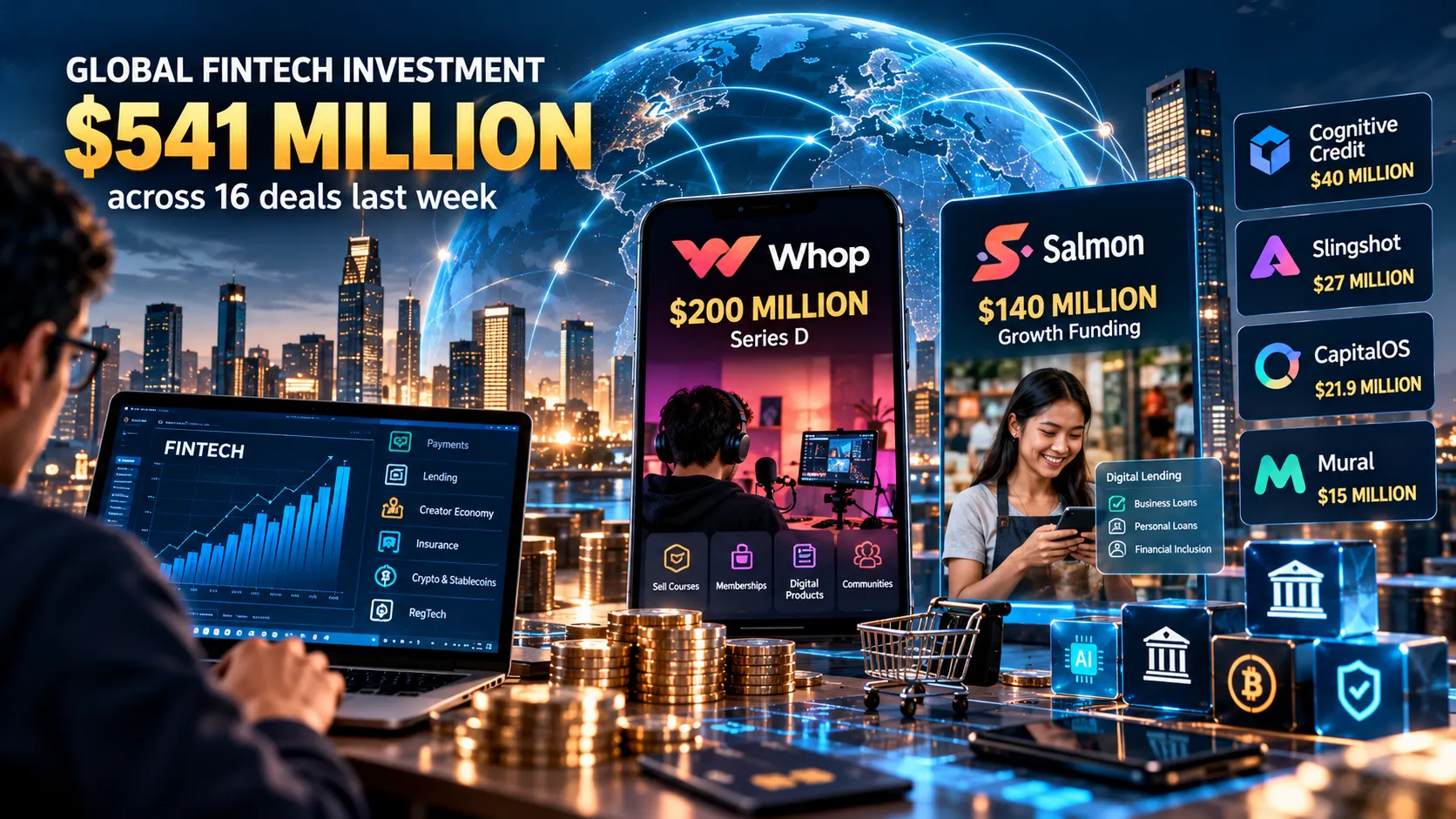 Global Fintech Startups Raise $541 Million Across 16 Deals in a Week Led by Whop's $200 Million Series D at a $5.1 Billion Valuation